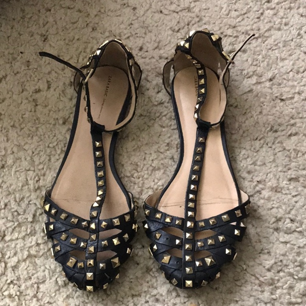 Zara gold-studded black flats